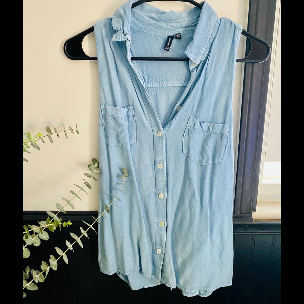 Denim button down tank top